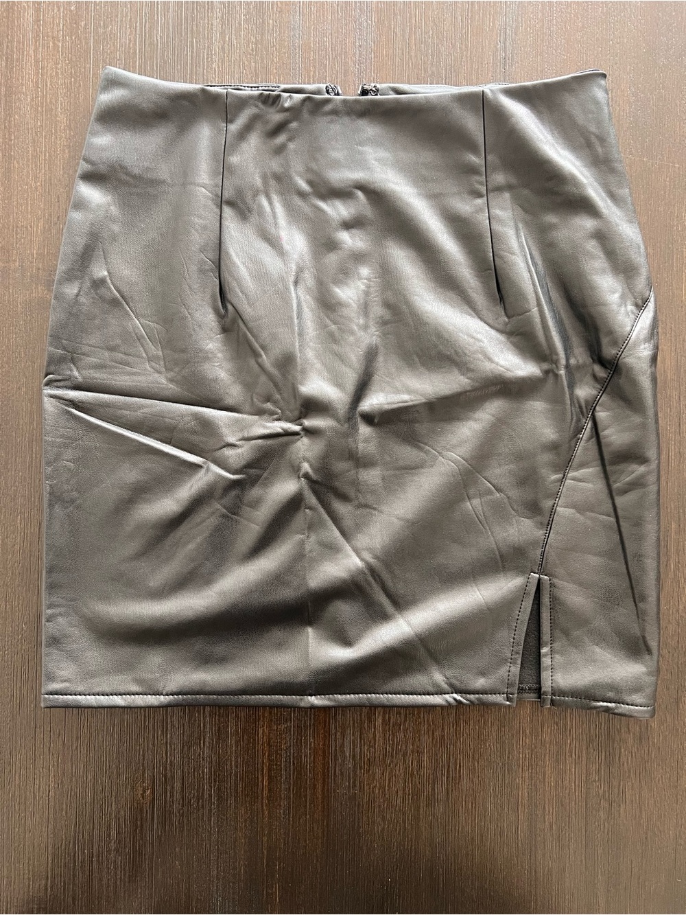 AKIRA Taupe Faux Leather Pencil Skirt with Front Slit